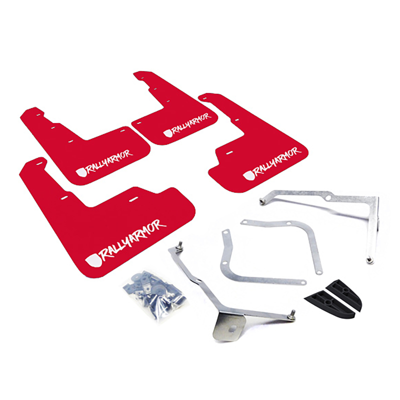 Subaru WRX STI Mud Flap Kit - Rally Armor - UR Red with White Altered Font Logo - Red - `15-`21